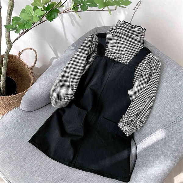 

girls clothes plaid blouse jumpsuit suit for girls casual style clothes for girls spring autumn costumes for children 210412, White