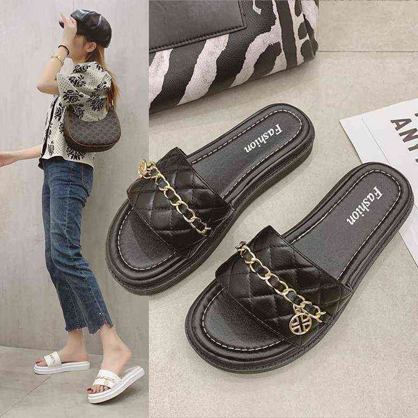 

woman pu casual latest fashion slides women outdoor designer luxury brand vacation beac casual flip flops women shoes y220704, Black
