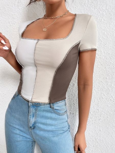 

color block contrast stitching tee x1pg#, White