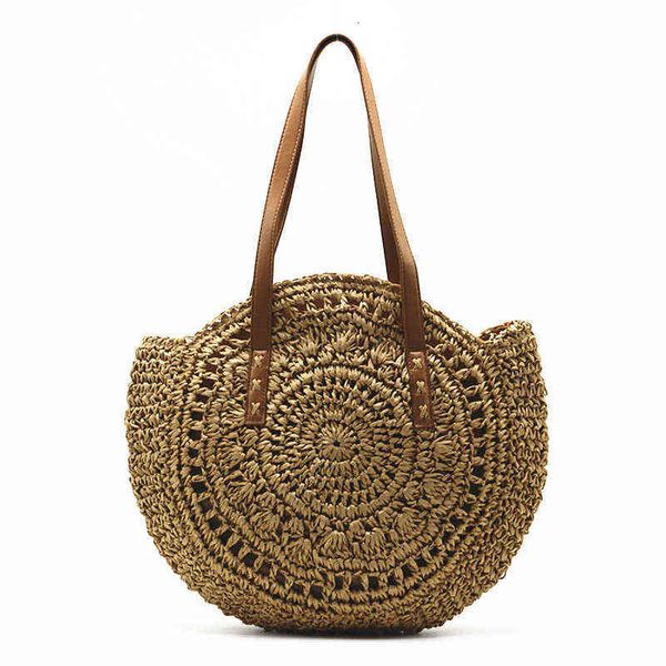 

round straw woven bag one shoulder fashion simple beach