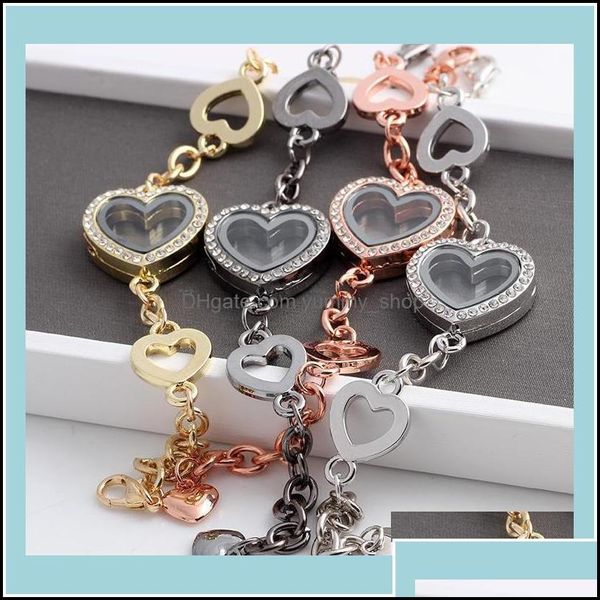 Charm Armbänder Schmuck 5 stücke Verkauf Crytsal Herz Schwimmende Medaillons Armband Legierung Hochzeit Frauen Armreif Schmuck1 Drop Lieferung 2021 Gwq86