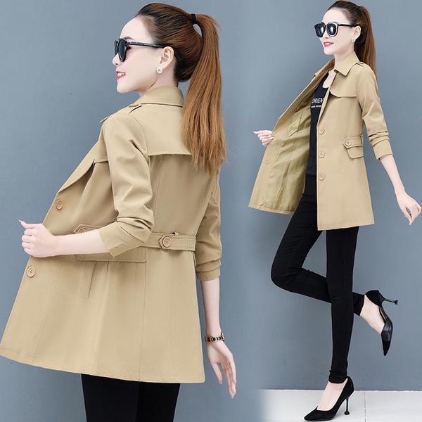 Trench da donna Femme Top Donna Cappotto Primavera Autunno Moda Manica lunga Giacca a vento monopetto Donna Capispalla di media lunghezza H2069