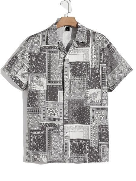 

men drop shoulder paisley patchwork shirt o9nc#, White;black