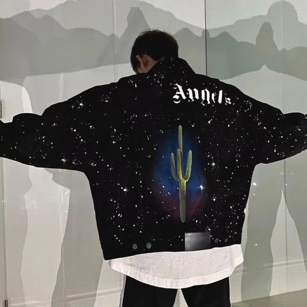 

2022 mens denim jacket famous men women casual coats black fashion starry cactus angel versatile jacket, Black;brown