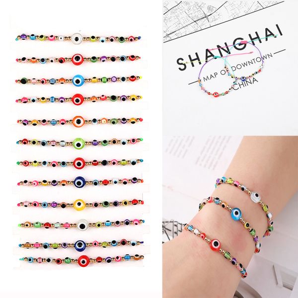 

handmade colorful evil eye beads strands bracelet 12pcs/card, Black