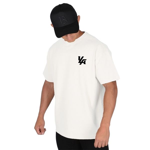 

casual loose t shirt men gym fitness cotton tshirt male fashion print short sleeve tees summer sport workout clothing 220608, White;black