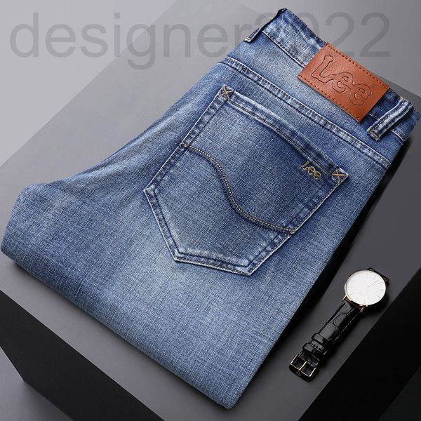 

men's jeans designer international brand men's pants cotton straight tube elastic slim fit jeans autumn style li le gd5a, Blue