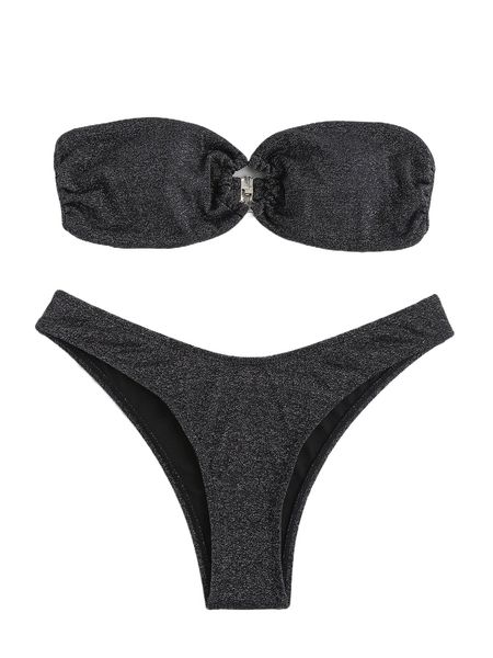 

ring linked bandeau bikini swimsuit 874c#, White;black