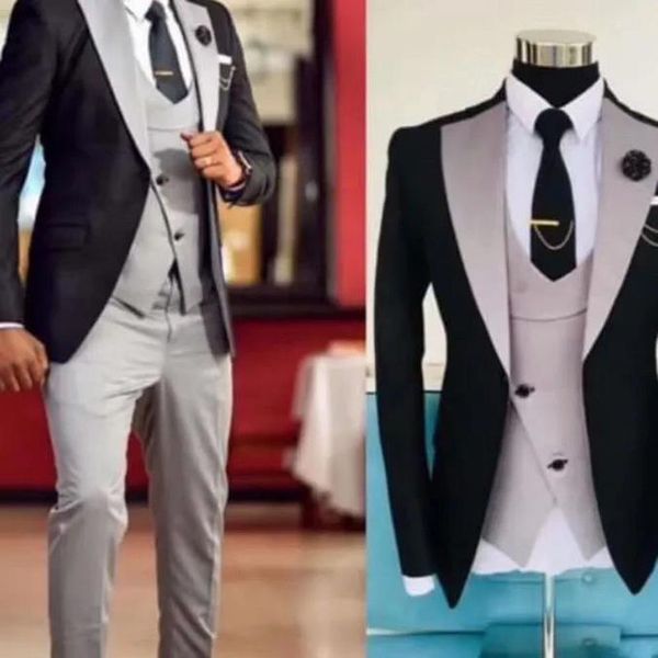 

fashion black groom tuxedos notch lapel slim fit groomsmen mens wedding dress excellent man jacket blazer 3 piece suit(jacket+pants+vest+tie, Black;gray