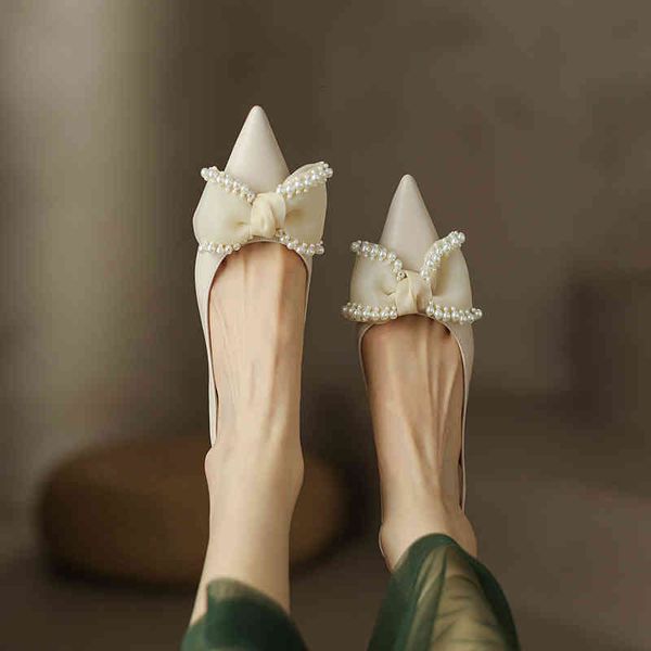 

sandals self retaining fairy style summer baotou sandals female pearl bow pointed back empty thin heel shoes 7clv, Black