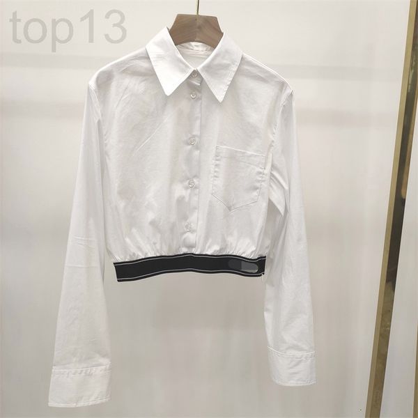 

women's blouses & shirts designer p's 22 spring and summer new style letter webbing stitching close waist thin white long sleeve s