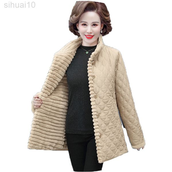 

winter middle-aged cotton jacket women new black khaki wine red loose fashion thick warm cotton coat l220730