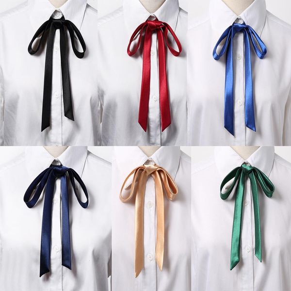 Dünne Satin-Fliege, einfarbig, schlichtes Hemd-Accessoire, Mädchen-Ornament, Damen, Schule, Student, Vintage, eleganter Bandknoten