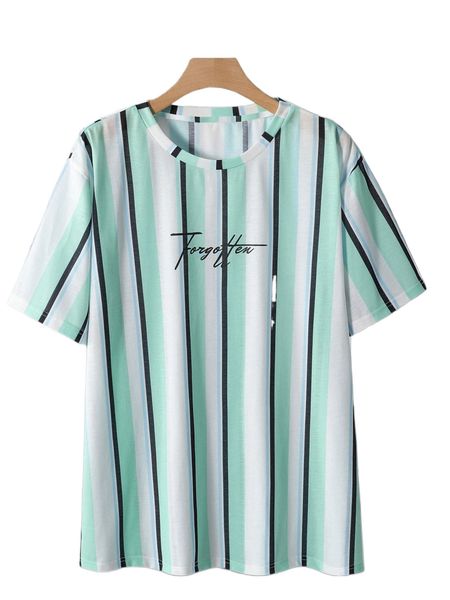 

men random striped & letter graphic tee l1f1#, White;black