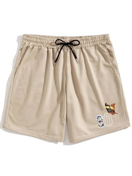

romwe guys letter butterfly graphic drawstring shorts e3eb#, White;black