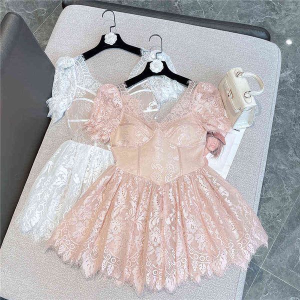 

premium summer arrival short lace fluffy sleeve high waist slim mini dress women ge925, Black;gray