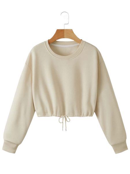 

drop shoulder drawstring thermal lined sweatshirt y5td#, Black
