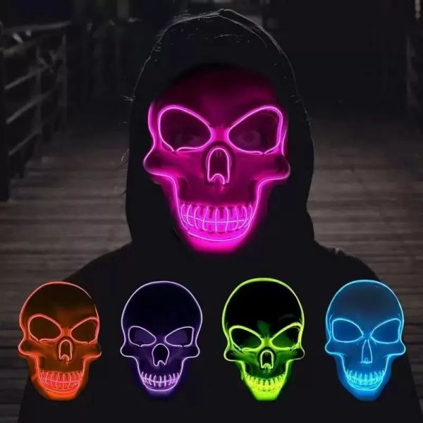 Nuove maschere LED di scheletro di Natale di Halloween Maschera illuminataTerror Cosplay Maschere spaventose Maschera fai da te Glow Forniture per feste