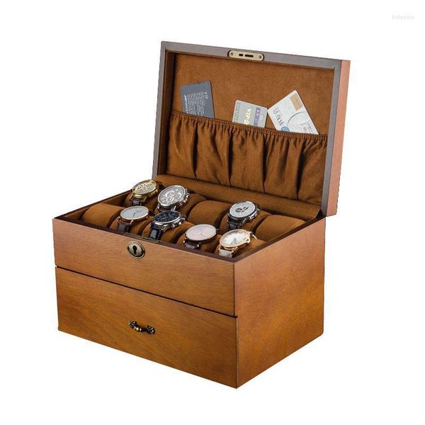 Scatole per orologi Custodie Grande scatola di legno Organizer 24 slot Serratura a doppio strato Collezione di gioielli meccanici Display in legno GiftWatch Hele22