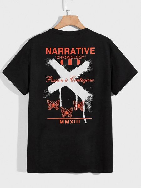 

men letter & butterfly print tee h93t#, White;black