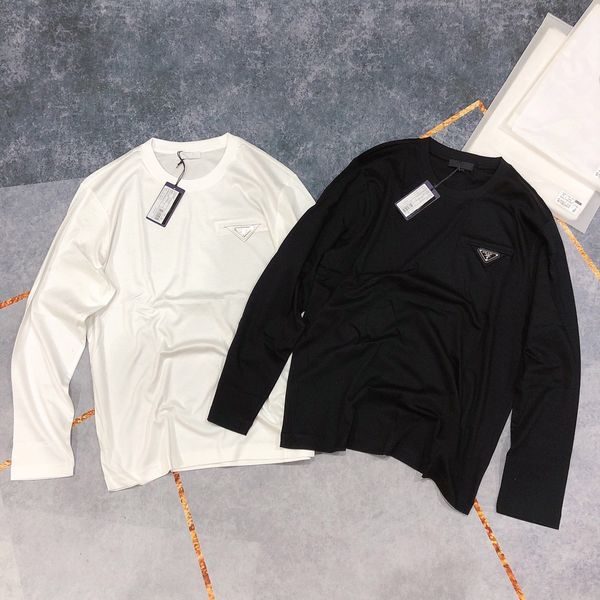 

women's t-shirt designer pure original p home inverted triangle metal standard long sleeve t-shirt bottom shirt men's and women&#0, White