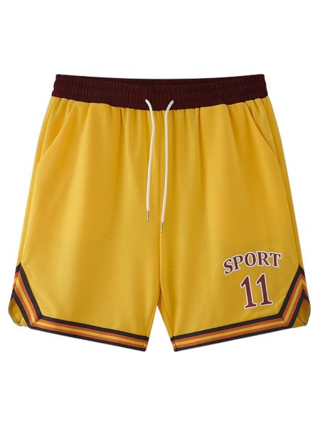 

men random letter graphic contrast tape drawstring waist shorts z36k#, White;black