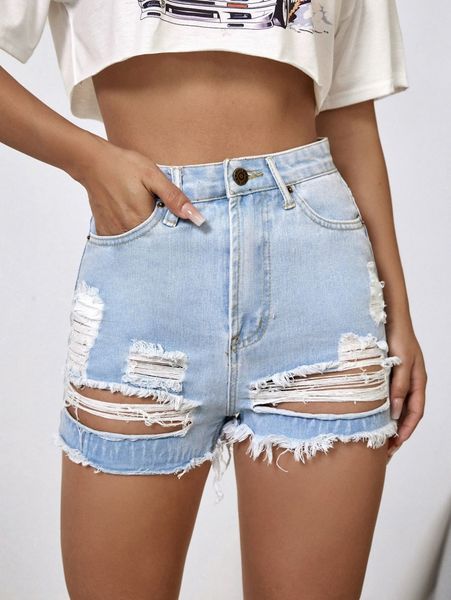 

ripped raw hem denim shorts q5mf#, White;black