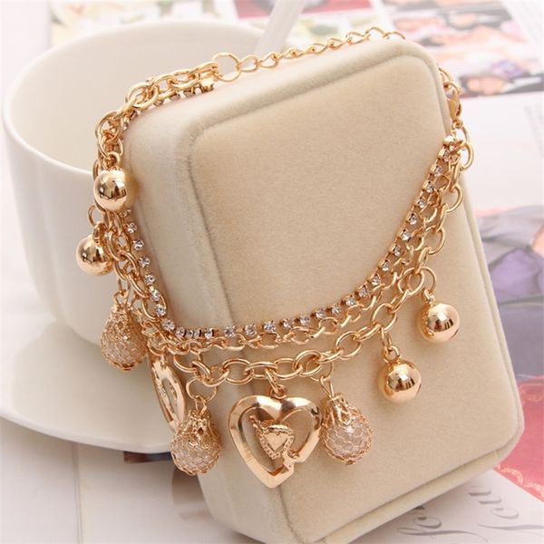 

zoshi woman bracelets mulitlayers gold color chain heart bangles charm for women crystal 220726, Golden;silver