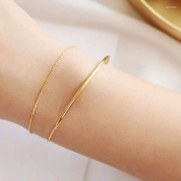 Cadeia de link simples cor de prata dourada minimalista Slim Curved semi-circular pulseiras de várias camadas para mulheres Kent22