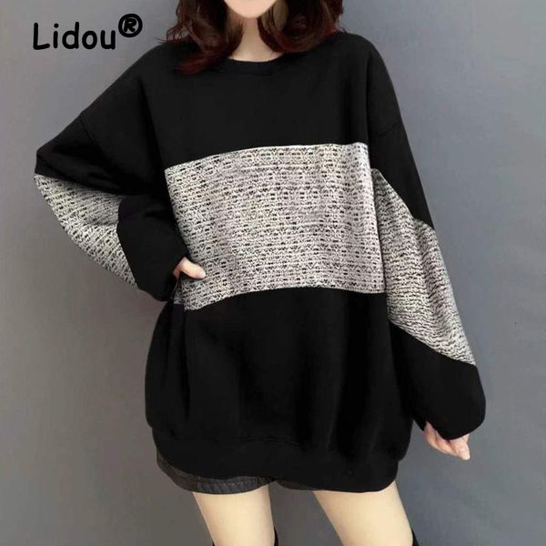 

women's hoodies sweatshirts spring autumn korean style women oversized streetwear patchwork pullovers basic casual loose long sleeve f, Black