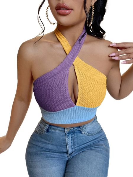 

colorblock cut out crop halter w7dk#, White
