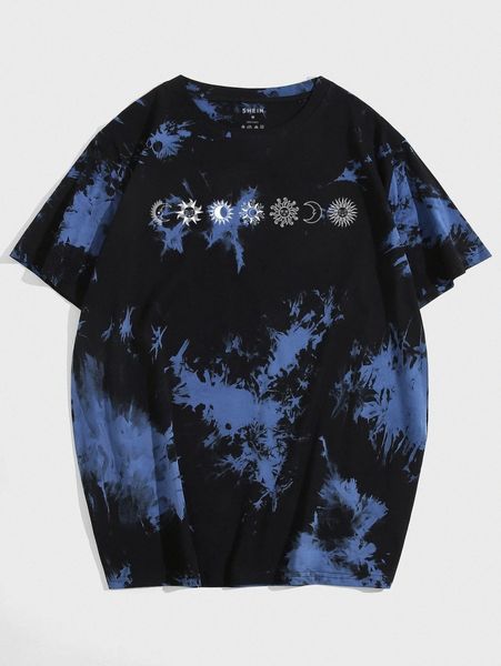 

men tie dye sun & moon print tee f53w#, White;black