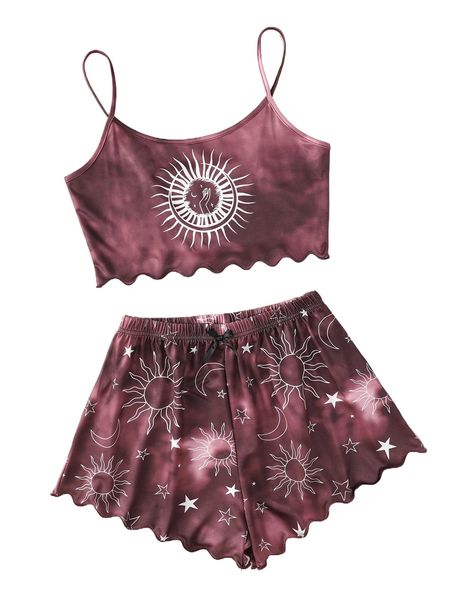 

moon and sun graphic tie dye pj set q6lz#, Black;red