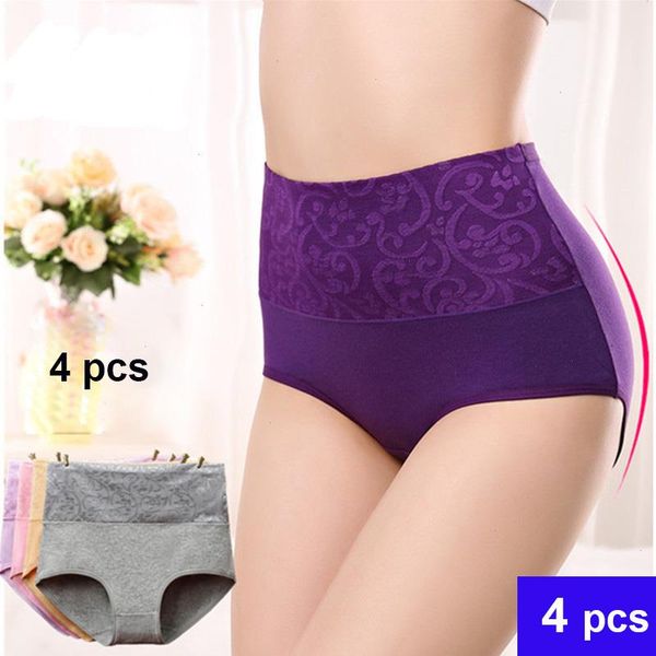 

4pcs lot quality cotton underwear women panties comfortable breathable abdomen brifes ladies high waist, Black;pink