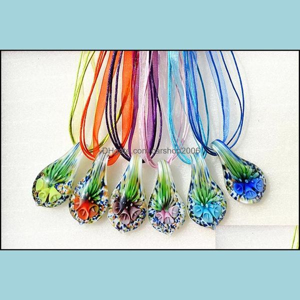 Collane con ciondolo Pendenti Gioielli Fascino Goccia d'acqua Arte Collana in vetro murano di Murano Fiori all'interno Donne Ragazze S Dhsrd