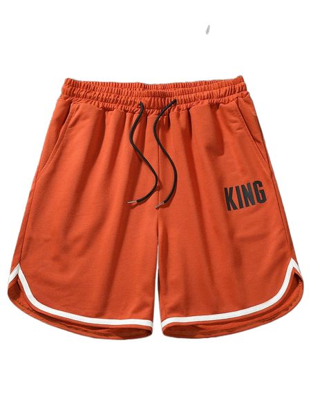 

men letter graphic contrast tape drawstring waist shorts o1lh#, White;black
