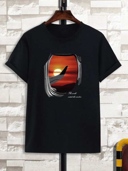 

extended sizes men letter & airplane print tee h3op#, White;black