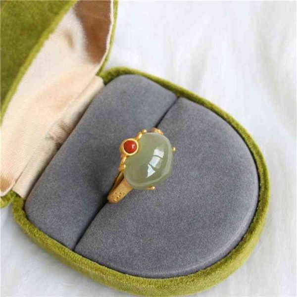 

time man s925 pure silver gold plated peach heart natural and green jade ring k3y4225t