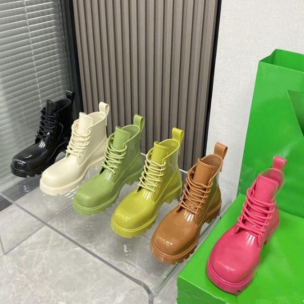 

2022 thick-soled women's martin boots botte vene new rubber lace-up ankle boot waterproof non-slip thick sole ladies black-green-white