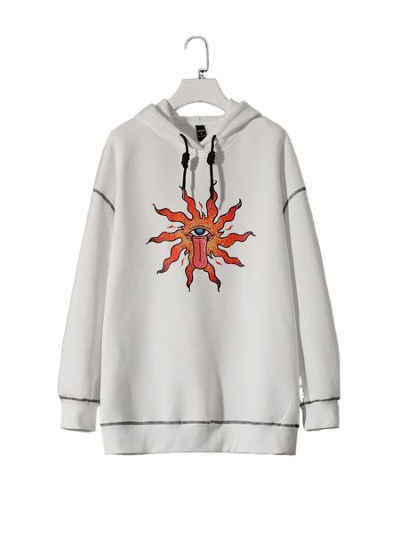 

x occculus graphic print contrast binding drawstring hoodie i4wf#, Black