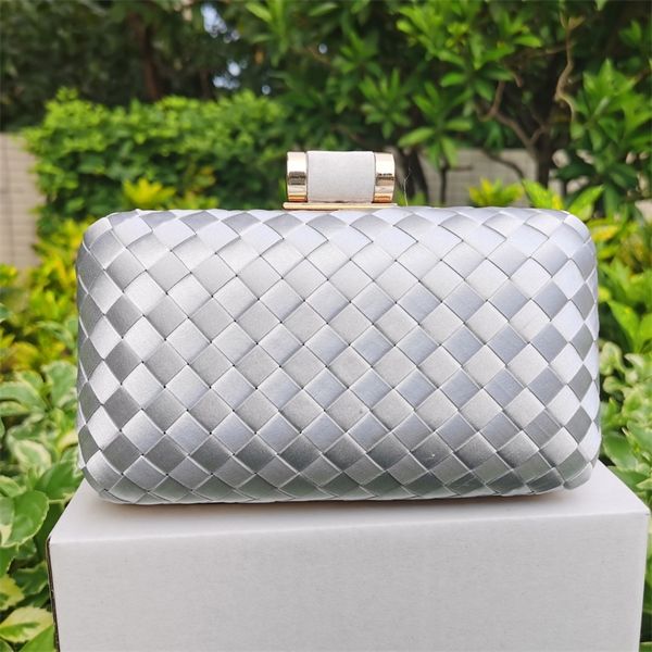 

fashion knitting clutch bag silver gold green woven bag wedding box handbags ladies evening bags 220624