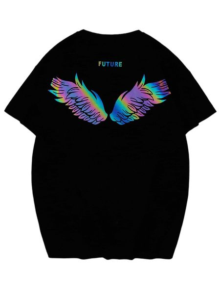 

men reflective letter & wing drop shoulder tee w0vu#, White;black