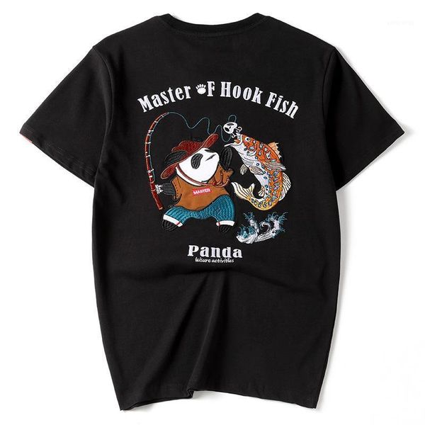 T-shirt da uomo 2022 T-shirt a maniche corte in cotone traspirante con ricamo Panda carino stile cinese originale Large Youth