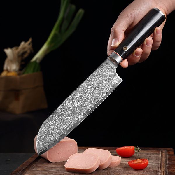 Santoku Messer Damaskus Edelstahl 67 Schichten Japanische Küchenmesser Forged Chef Messer Messer Cleaver schneiden Fleischkochwerkzeuge