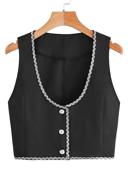 

tape trim button front blazer vest l0pf#, White