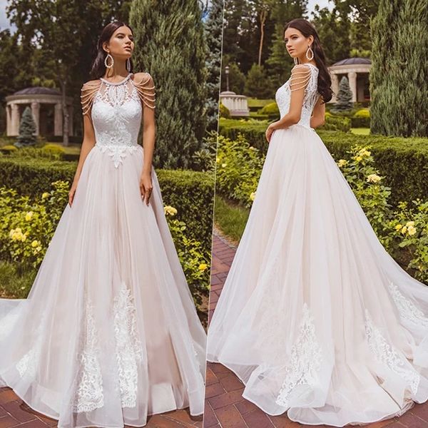 Новое Boho a-line halter свадебное платье бусины для невесты 2022 мод