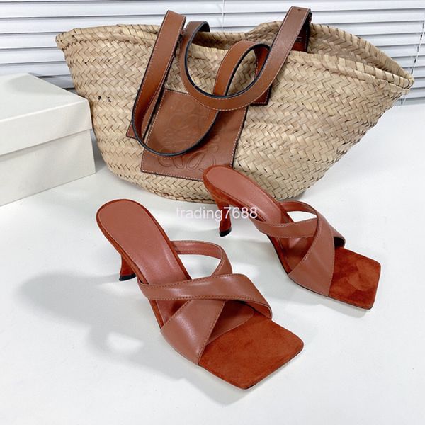 

slippers summer french ins one-sided belt with thin heels and high temperament cross out sals semi, Black