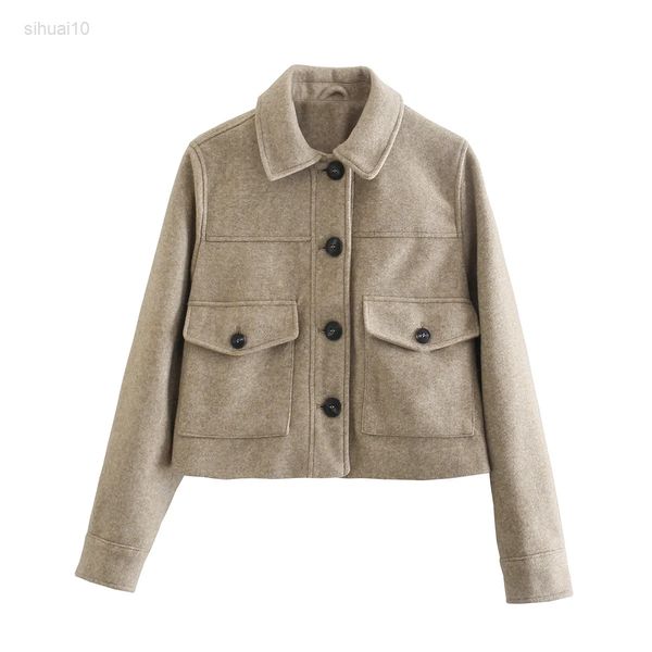 

new autumn winter fashion jacket short jacket women loose shirt casual ladies short jacket solid color lapel high street coat l220725, Black;brown