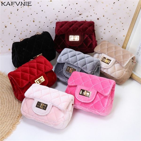 

mini 12cm children shoulder bag pink velvet handbag high end pu party kid evening party purse winter childrens bag 220602