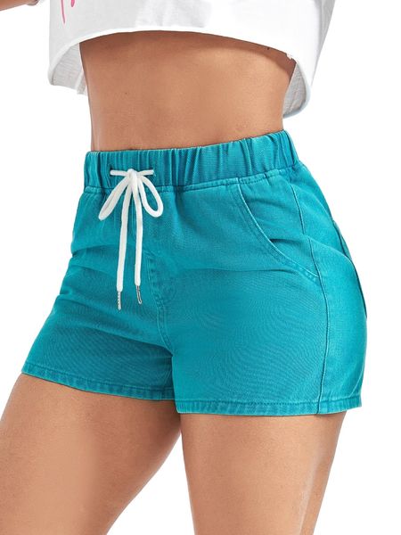 

drawstring waist high waist denim shorts a4pi#, White;black